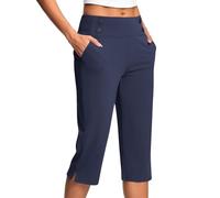HAOLEI Cropped Trousers Women Summer Petite 3/4 High Waist Stretch Ladies Capri Pants Casual Smart Tailored Suit Trousers Straight Leg Yoga Work Office Dress Pants with Pockets UK Clearance Navy