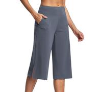 HAOLEI Cropped Trousers Women Summer Wide Leg 3/4 Length High Waist Stretch Ladies Capri Pants Casual Tailored Suit Trousers Straight Yoga Work Office Dress Pants with Pockets UK Clearance Blue