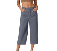 HAOLEI Cropped Trousers Women Summer Wide Leg Petite Ladies Capri Pants Casual Smart Tailored Suit Trousers Straight Leg Work Office Dress Pants with Pockets UK Clearance