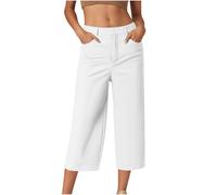 HAOLEI Cropped Trousers Women Summer Wide Leg Petite Ladies Capri Pants Casual Smart Tailored Suit Trousers Straight Leg Work Office Dress Pants with Pockets UK Clearance