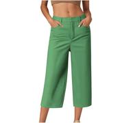 HAOLEI Cropped Trousers Women Summer Wide Leg Petite Ladies Capri Pants Casual Smart Tailored Suit Trousers Straight Leg Work Office Dress Pants with Pockets UK Sale Clearance
