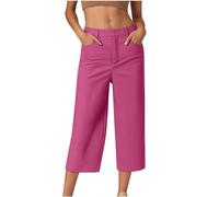 HAOLEI Cropped Trousers Women Summer Wide Leg Petite Ladies Capri Pants Casual Smart Tailored Suit Trousers Straight Leg Work Office Dress Pants with Pockets UK Sale Clearance