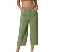 HAOLEI Cropped Trousers Women Summer Wide Leg Petite Ladies Capri Pants Casual Smart Tailored Suit Trousers Straight Leg Work Office Dress Pants with Pockets UK Clearance