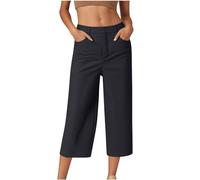 HAOLEI Cropped Trousers Women Summer Wide Leg Petite Ladies Capri Pants Casual Smart Tailored Suit Trousers Straight Leg Work Office Dress Pants with Pockets UK Sale Clearance