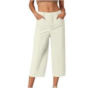 HAOLEI Cropped Trousers Women Summer Wide Leg Petite Ladies Capri Pants Casual Smart Tailored Suit Trousers Straight Leg Work Office Dress Pants with Pockets UK Sale Clearance