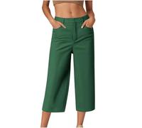 HAOLEI Cropped Trousers Women Summer Wide Leg Petite Ladies Capri Pants Casual Smart Tailored Suit Trousers Straight Leg Work Office Dress Pants with Pockets UK Sale Clearance