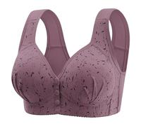 HAOLEI Daisy Bras for Older Women, Front Fastening Push Up Bra for Large Breasts Floral Print No Wired Full Support Senior Bra with Snaps Cotton Comfort Everyday Underwear and Bras Ladies