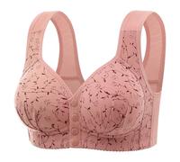 HAOLEI Daisy Bras for Older Women, Front Fastening Push Up Bra for Large Breasts Floral Print No Wired Full Support Senior Bra with Snaps Cotton Comfort Everyday Underwear and Bras Ladies