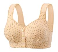 HAOLEI Daisy Bras for Older Women, Front Fastening Push Up Bra for Large Breasts Floral Print No Wired Full Support Senior Bra with Snaps Cotton Comfort Everyday Underwear and Bras Ladies