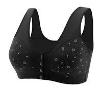 HAOLEI Daisy Bras for Older Women,Plus Size Front Fastening Push Up Bra for Large Busts No Wired Full Support Senior Bra with Snaps Breathable Cotton Comfort Everyday Underwear and Bras Ladies