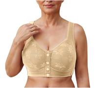 HAOLEI Daisy Bras for Older Women,Plus Size Front Fastening Push up Bra No Underwire Full Support Senior Bra with Snaps Breathable Cotton Comfort Everyday Underwear and Bras Ladies Beige