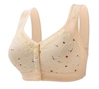 HAOLEI Daisy Bras for Older Women Plus Size Ladies Front Fastening Push up Non Wired Full Support Senior Bra with Snaps Breathable Cotton Comfort Everyday Underwear and Bras