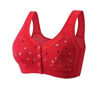 HAOLEI Daisy Bras for Older Women Plus Size Ladies Front Fastening Push up Non Wired Full Support Senior Bra with Snaps Breathable Cotton Comfort Everyday Underwear and Bras