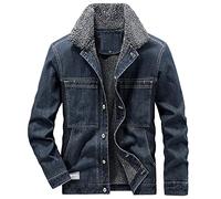 HAOLEI Denim Jacket Mens Sherpa Fleece Lined Trucker Jacket Stand Collar Classic Fur Jean Bomber Jacket Winter Thick Warm Military Cowboy Parka Coats Biker Denim Jacket UK Clearance Size 10-22
