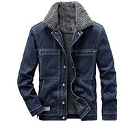 HAOLEI Denim Jacket Mens Sherpa Fleece Lined Trucker Jacket Stand Collar Classic Fur Jean Bomber Jacket Winter Thick Warm Military Cowboy Parka Coats Biker Denim Jacket Sale Clearance Size 10-22