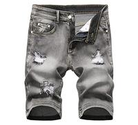 HAOLEI Denim Shorts Mens UK Clearance Stretch Fit Faded Ripped Jean Shorts with Pockets Knee Length Classic Fit Casual Summer Holiday Half Pants Jeans Smart Denim Shorts Plus Size Waist 44