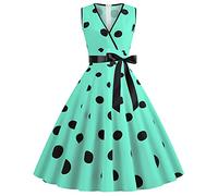 HAOLEI Dresses , 1950s Vintage Polka Dots Dress Spaghetti Strap Midi Retro Swing Princess Tea Party A-line Audrey Hepburn 50's 60's Evening Dance Gown with Belt, Green (union jack dress)