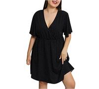 HAOLEI Dresses for Women UK Plus Size Wedding Guest Summer V Neck Wrap Dress Striped Print Midi Dresses Flutter Short Sleeve Beach Sundress Knee Length Casual Elegant Loose Holiday Dress UK 12-22