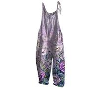 HAOLEI Dungarees for Women UK Loose Fit Sleeveless Jumpsuits Sale Summer Bib Overalls Flower Owl Printed Boho Rompers Wide Leg Trousers Pants Floral Long Playsuit with Pocket Holiday Beach Size 8-20