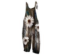HAOLEI Dungarees for Women UK Loose Fit Sleeveless Jumpsuits Summer Bib Overalls Flower Owl Printed Boho Rompers Wide Leg Trousers Pants Floral Long Playsuit with Pocket Holiday Beach Size 8-20