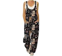 HAOLEI Dungarees for Women UK Plus Size 20-22 Straight Leg Stretchy Floral Jumpsuits Mushroom Owl Print Baggy Playsuits Summer Beach Boho Sleeveless Suspenders Jumpsuit Party Ladies Dungarees