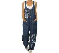 HAOLEI Dungarees for Women UK Plus Size 20-22 Straight Leg Stretchy Floral Jumpsuits Mushroom Owl Print Baggy Playsuits Summer Beach Boho Sleeveless Suspenders Jumpsuit Party Ladies Dungarees Sale