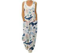 HAOLEI Dungarees for Women UK Plus Size 20-22 Straight Leg Stretchy Floral Jumpsuits Mushroom Owl Print Baggy Playsuits Summer Beach Boho Sleeveless Suspenders Jumpsuit Party Ladies Dungarees