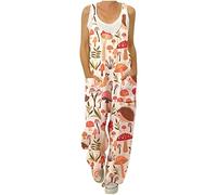 HAOLEI Dungarees for Women UK Plus Size 20-22 Straight Leg Stretchy Floral Jumpsuits Mushroom Owl Print Baggy Playsuits Summer Beach Boho Sleeveless Suspenders Jumpsuit Party Ladies Dungarees