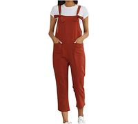 HAOLEI Dungarees UK Linen Sleeveless Jumpsuits Loose Fit Summer Button Suspender Bib Overalls Solid Boho Rompers Wide Leg Trousers Capri Pants Playsuit with Pocket Size 8-20, #09 Wine, XXL