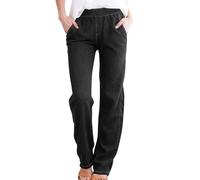 HAOLEI Faux Jeans Womens UK Petite Elasticated Waist Palazzo Pants Straight Leg Casual Smart Plain Denim Trousers Going Out Ladies Travel Vacation Trousers with Pockets