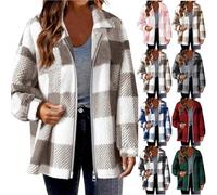 HAOLEI Fleece Jacket for Women Plus Size, Ladies Plaid Shacket Jacket Oversized Teddy Fleece Fuzzy Coats Zip Up Casual Long Sleeve Fluffy Outfits Winter Clothes Tartan Checked Coat Size 8-22