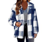 HAOLEI Fleece Jacket for Women Plus Size, Ladies Plaid Shacket Jacket Oversized Teddy Fleece Fuzzy Coats Zip Up Casual Long Sleeve Fluffy Outfits Winter Clothes Tartan Checked Coat Size 8-22