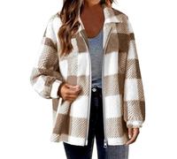 HAOLEI Fleece Jacket for Women Plus Size, Ladies Plaid Shacket Jacket Oversized Teddy Fleece Fuzzy Coats Zip Up Casual Long Sleeve Fluffy Outfits Winter Clothes Tartan Checked Coat Size 8-22