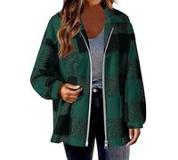 HAOLEI Fleece Jacket for Women Plus Size, Ladies Plaid Shacket Jacket Oversized Teddy Fleece Fuzzy Coats Zip Up Casual Long Sleeve Fluffy Outfits Winter Clothes Tartan Checked Coat Size 8-22