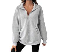 HAOLEI Fleece Sweatshirt Women UK Oversized Ladies Jumpers Half Zip Lapel Neck Sweatshirt Casual Loose Long Sleeve Pullover Y2K Winter Essentials Hoodie Jumper Sweater Tops with Pocket Gray