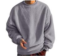 HAOLEI Fleece Sweatshirts for Men UK Clearance Mens Sweatshirt Solid Color Fluffy Pullover Leisure Round Neck Sweater Regular Fit Comfortable Long Sleeve Tops with Ribbed Cuff Gray
