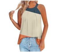 HAOLEI Floral Camisole Tops for Women UK Clearance,Halter Neck Tops Ladies Summer Pleated Sleeveless Shirts Elegant Going Out Cami T-Shirt Floaty Tank Top Sexy Blouse Loose Fit Vest Tops