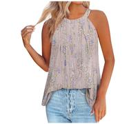 HAOLEI Floral Camisole Tops for Women UK Clearance,Halter Neck Tops Ladies Summer Pleated Sleeveless Shirts Elegant Going Out Cami T-Shirt Floaty Tank Top Sexy Blouse Loose Fit Vest Tops
