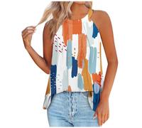 HAOLEI Floral Camisole Tops for Women UK Sale Clearance,Halter Neck Tops Ladies Summer Pleated Sleeveless Shirts Elegant Going Out Cami T-Shirt Floaty Tank Top Sexy Blouse Loose Fit Vest Tops