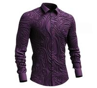 HAOLEI Formal Shirts for Men UK Clearance Long Sleeve Plain 3D Floral Printed Shirt Regular Fit Business Wedding Work Shirts Solid Color Casual Button Down Dress Shirts Purple