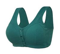 HAOLEI Front Closure Bras for Seniors Front Snaps Seniors Comfort Daisy Bra Older Women Wireless Cotton Bras with Pads Yoga Bra for Workout Fitness Plus Size Green