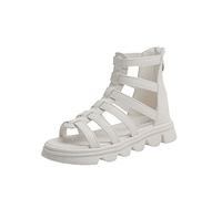 HAOLEI Girls Gladiator Sandals for Big Kid Little Kids with Strappy Ankle High Back Zipper Shoes Soft Soled Casual Beach Sandals Flat Princess Open Toe Sandal 3-11 Years
