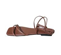 HAOLEI Gladiator Sandals for Women Knee High Ladies Flat Sandals Casual Strappy Roman Sandals Ankle-Strap Ethnic Square Toe Summer Sandals Beach Pool Shoes Flip Flops UK Sale Clearance