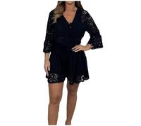 HAOLEI Going Out Outfits for Women UK Two Piece Elegant Summer Lace Floral 3/4 Sleeve Top and Shorts Set 2 Piece Party Club Festival Outfits Casual Coord Set Wedding Y2K Streetwear Clearance