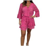 HAOLEI Going Out Outfits for Women UK Two Piece Elegant Summer Lace Floral 3/4 Sleeve Top and Shorts Set 2 Piece Party Club Festival Outfits Casual Coord Set Wedding Y2K Streetwear Clearance