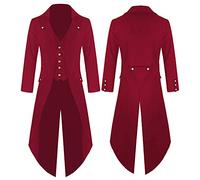 HAOLEI Gothic Coats for Men UK Clearance Steampunk Jacket Vintage Medieval Renaissance Autumn Winter Overcoats Long Trench Coat Windbreaker Slim Fit Tailcoat Victorian Pirate Halloween Costumes Red