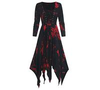 HAOLEI Gothic Dress - Women's Tie-Dye Renaissance Vintage Victorian Goth Retro Punk Halloween Party Costume - Long Sleeve A-Line 80s Fancy Dress - Red
