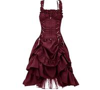 HAOLEI Gothic Dress Women's UK Sale Clearance Y2K Renaissance Vintage Medieval Victorian Goth Retro Punk Halloween Party Costume Sleeveless A-Line Fancy Dress Red