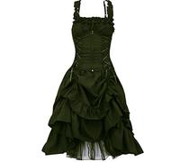 HAOLEI Gothic Dress (Y2K Victorian rising-sleeve Green Femme Retro Gothic Halloween Party Sleeveless A-Line Medieval Victorian dress) equilibrium