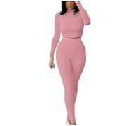 HAOLEI Gym Sets for Women UK Sale Clearance 2 Piece Outfits Seamless Tracksuit Set Sport Workout Yoga Jogging Suit Slim Fit Long Sleeve Crop Top and High Waist Leggings Ladies Tracksuits